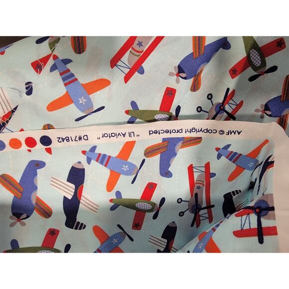 Airplane Cotton Fabric Biplane nursery Decor Fabric 30 Inches New - Picture 3 of 3